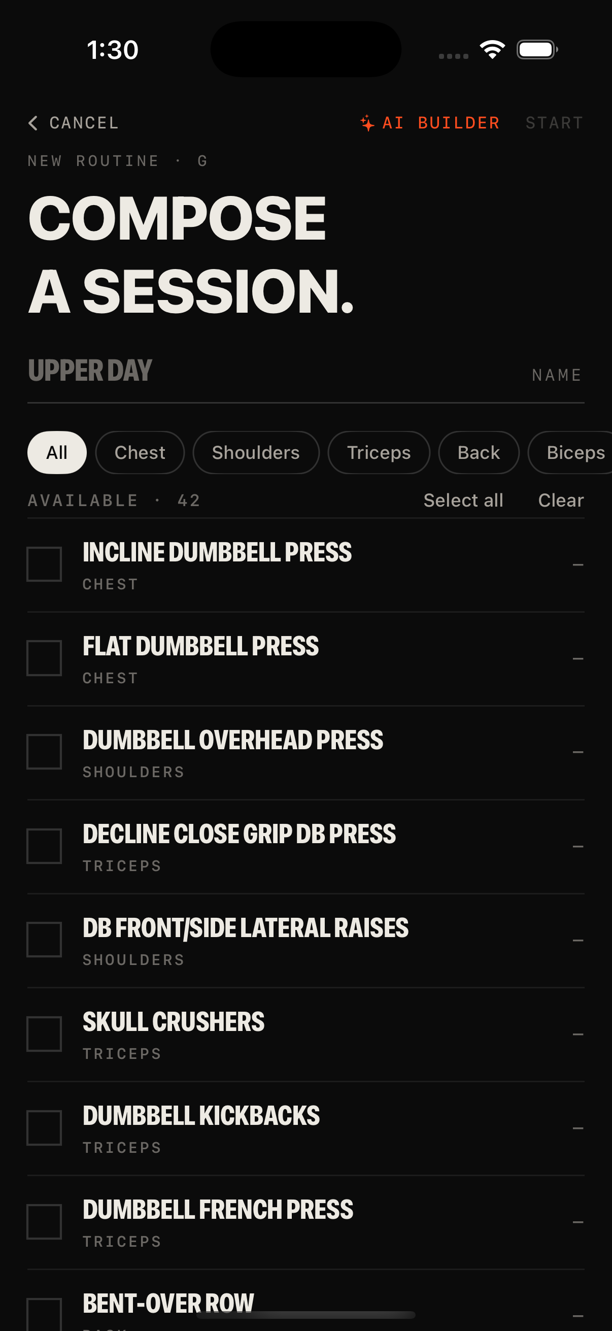 Custom workout builder