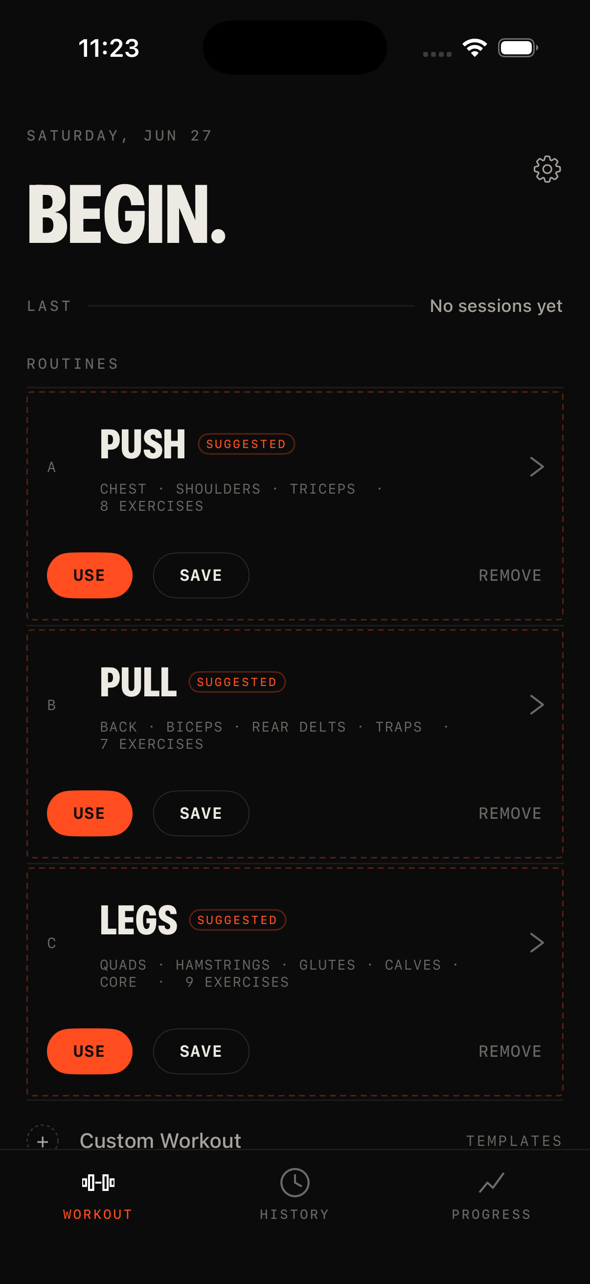 Dumbell home screen