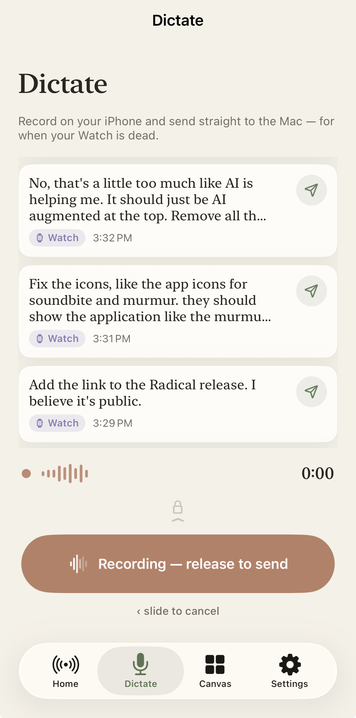 Murmur iPhone dictate screen